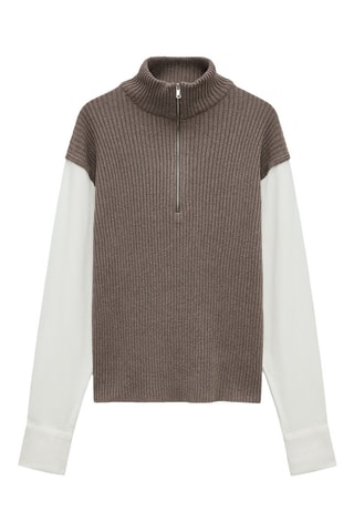 Pull trompe-l’œil - Marron et blanc