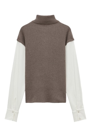 Pull trompe-l’œil - Marron et blanc