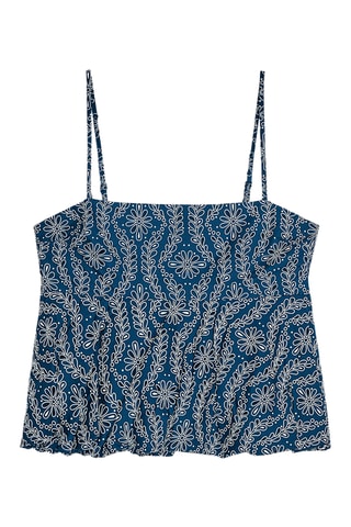 Top en broderie anglaise - Bleu foncé et blanc