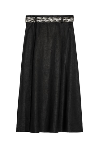 Jupe midi en lin - Noir