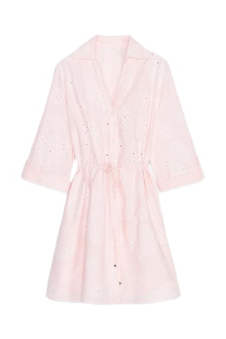 Robe chemise en broderie anglaise - Rose