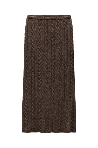 Jupe midi en laine et poils de yack - Marron foncé chiné