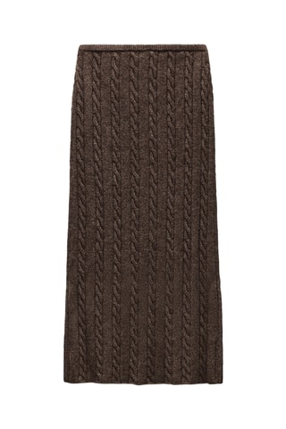 Jupe midi en laine et poils de yack - Marron foncé chiné