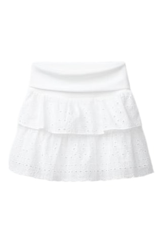Jupe volantée en broderie anglaise - Blanc