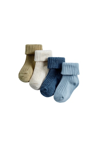 4 paires de chaussettes - Vert olive, beige et bleu