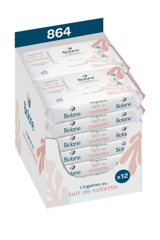 72 lingettes au lait de toilette - 12 x 72 lingettes