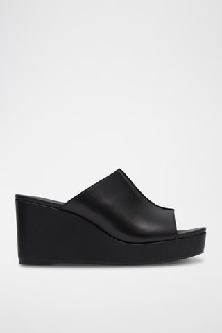 Mules compensées en cuir - Noir
