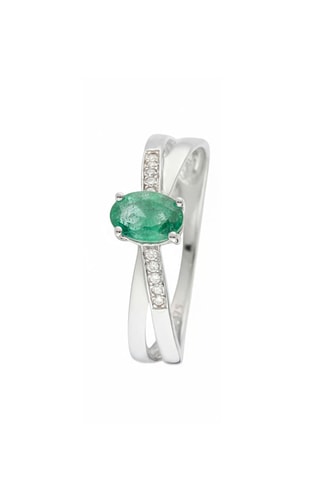 Anillo Ambi - Oro blanco, diamantes y esmeralda