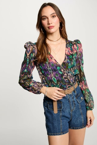 Blouse portefeuille  - Vert et violet