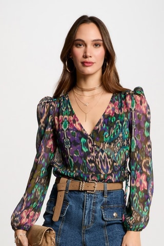 Blouse portefeuille  - Vert et violet