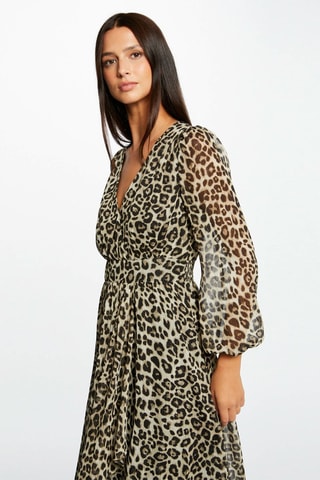 Robe midi - Beige, blanc et noir