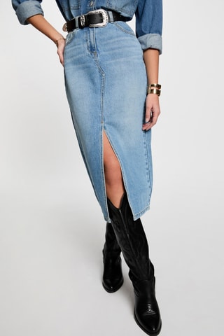 Jupe midi en jean taille haute - Bleu
