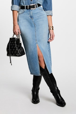 Jupe midi en jean taille haute - Bleu