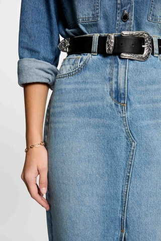 Jupe midi en jean taille haute - Bleu