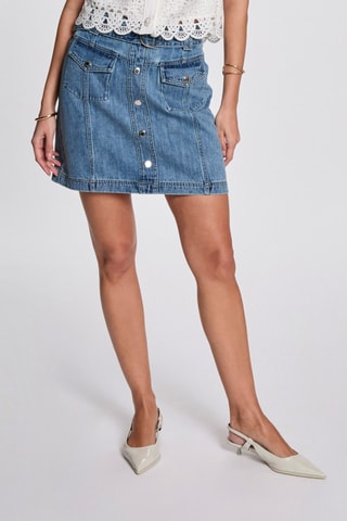 Jupe droite en jean taille haute - Bleu