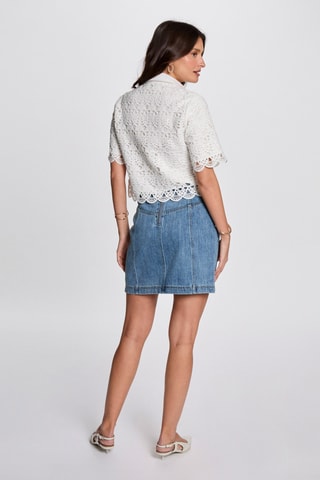 Jupe droite en jean taille haute - Bleu