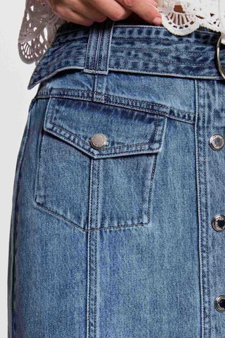 Jupe droite en jean taille haute - Bleu