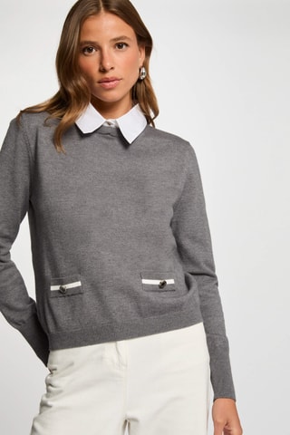 Pull trompe-l'œil  - Gris foncé