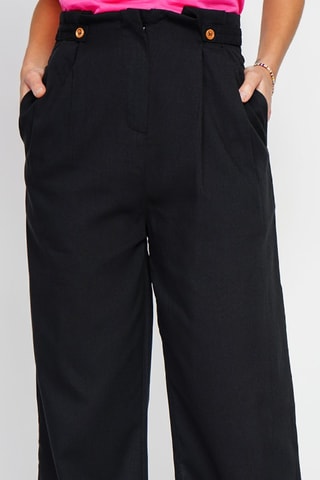 Linnen Broek Hoge Taille - Zwart