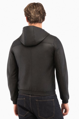 Chaqueta de piel de cordero napa con capucha - Negro