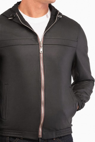 Chaqueta de piel de cordero napa con capucha - Negro