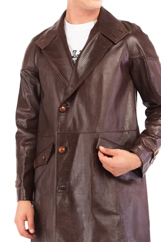 Chaqueta larga de piel caprina - Marrón