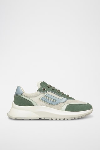 Zapatillas de piel bovina nobuk - Verde agua y blanco