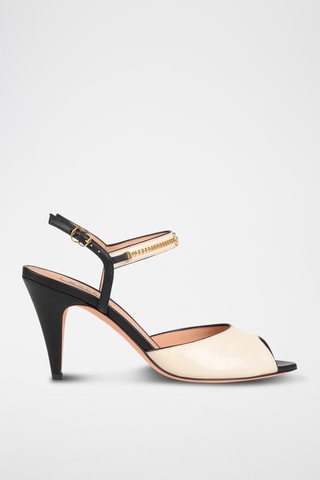 Sandalias de piel de cordero de tacón - Blanco y negro