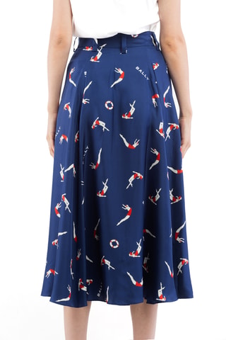 Falda midi de seda - Azul marino