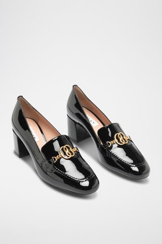 Mocasines de piel bovina de charol de tacón - Negro