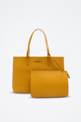 Bolso shopper y bolso de mano de piel - Mostaza