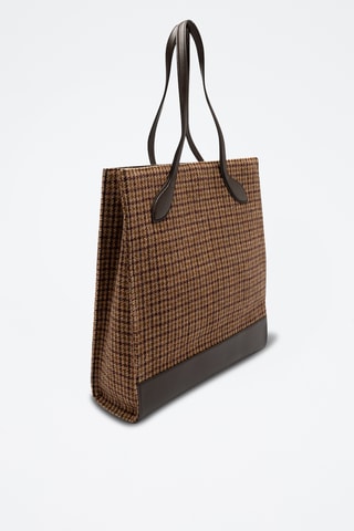 Bolso shopper de lana virgen y piel bovina - Marrón y beige