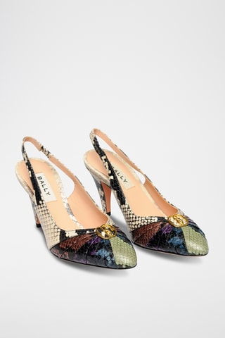 Zapatos de piel caprina de tacón - Beige y verde