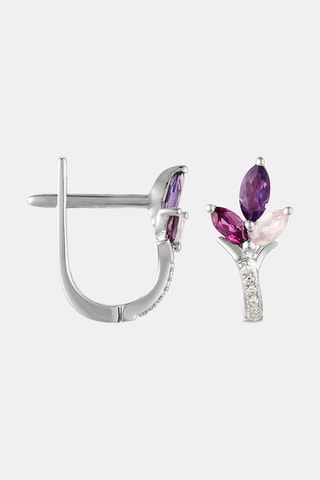 Boucles d'oreilles Heliconia - Or blanc, diamants, améthystes, quartz et rhodonites