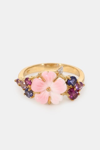 Bague Fiore - Or jaune, diamant, améthystes, rhodonites et iolites