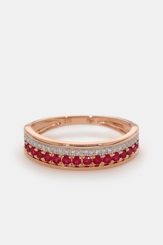 Bague Double Voie - Or rose, diamants et rubis