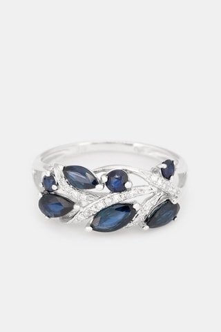 Bague Floral Saphir - Or blanc, diamants et saphirs