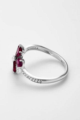 Bague Sohane - Or blanc, diamants, rhodonites et quartz rose