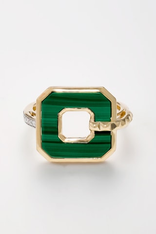 Anillo Manéa - Oro amarillo, diamantes y malaquita
