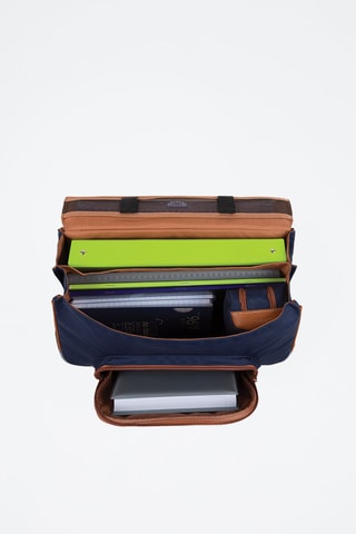 Cartable avec poche gourde Arthur 38 cm - Bleu marine et rouge