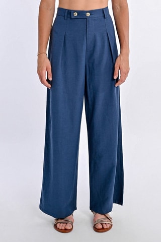 Pantalón de lino de tiro alto - Azul marino