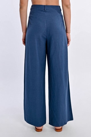 Pantalón de lino de tiro alto - Azul marino
