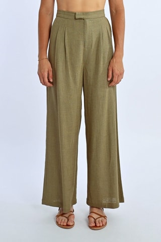 Pantalón de lino de tiro alto - Caqui