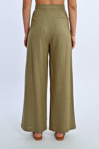 Pantalón de lino de tiro alto - Caqui