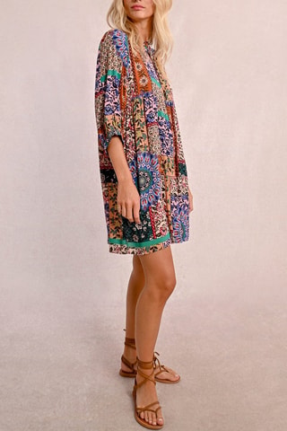 Vestido trapecio - Naranja y blanco