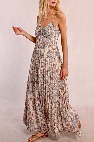 Robe plissée - Beige et marron