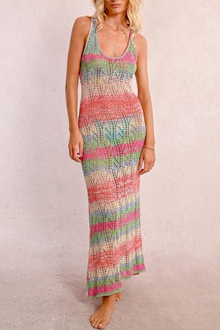 Vestido de playa - Beige y rosa