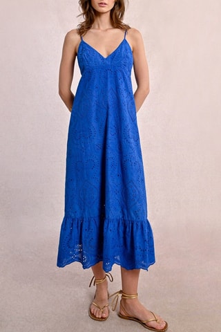 Vestido largo con bordado inglés - Azul cobalto