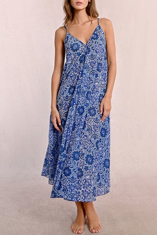 Vestido trapecio - Azul rey y blanco