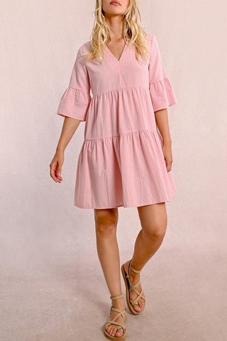 Vestido evasé - Rosa y blanco